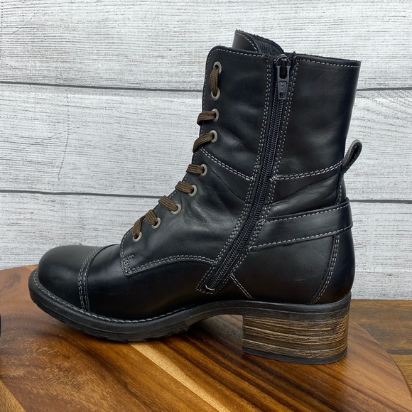 Taos Crave Classic Black Full Grain Leather Lace Up Mid Boot Side Zip Women’s 7 - Picture 9 of 13